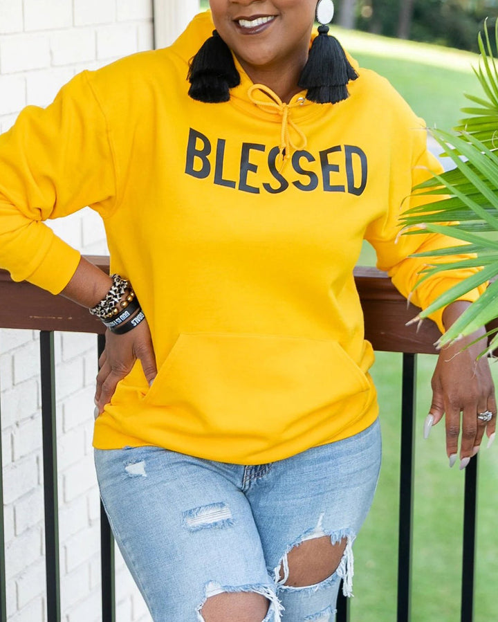 Yellow Blessed Long Sleeves Hoodie