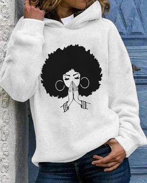 Black girl wish casual printed personalized hooded sweatshirt