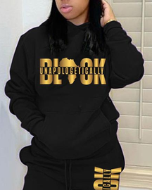 Fashion black alphabet print hoodie ladies suit