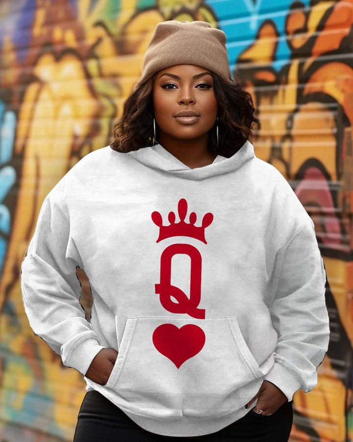 Queen of Hearts Print Long Sleeves Hoodie