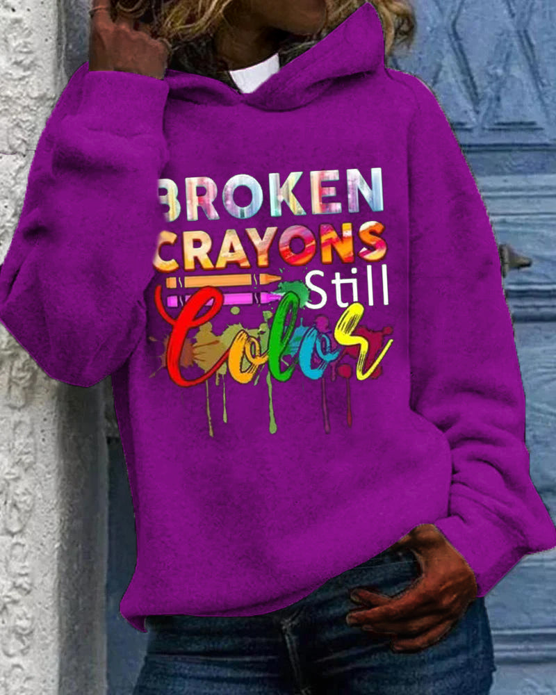 Black Slogan Casual Printed Personalized Hooded Sweatshirt for Women