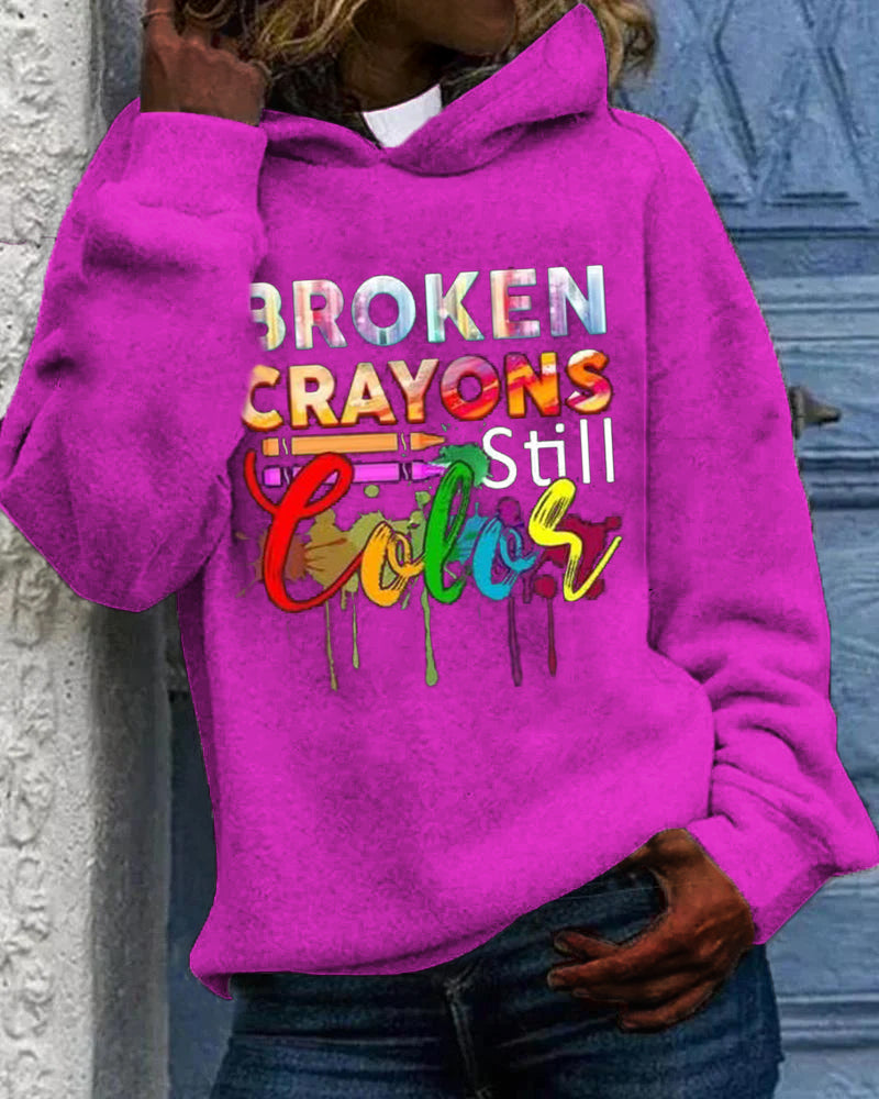 Black Slogan Casual Printed Personalized Hooded Sweatshirt for Women